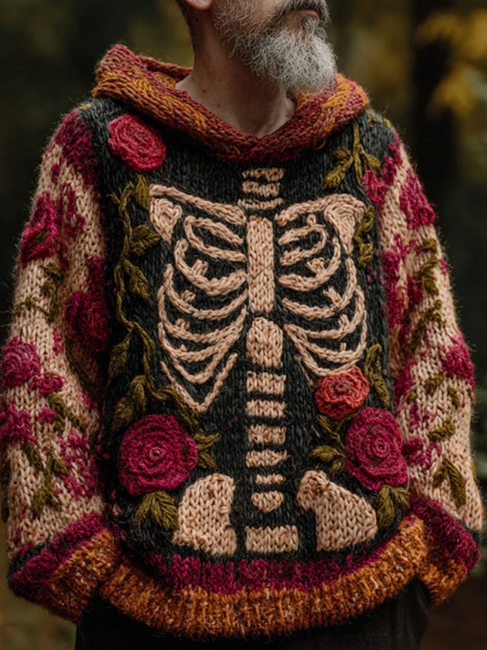 Men's Vintage Halloween Skull Embroidered Hoodie Sweater