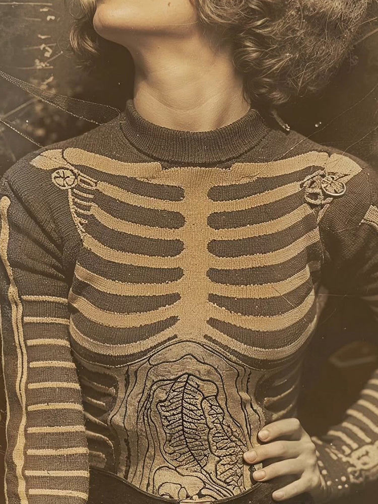 Vintage Halloween Anatomy Art Chunky Knitted Turtleneck Sweater