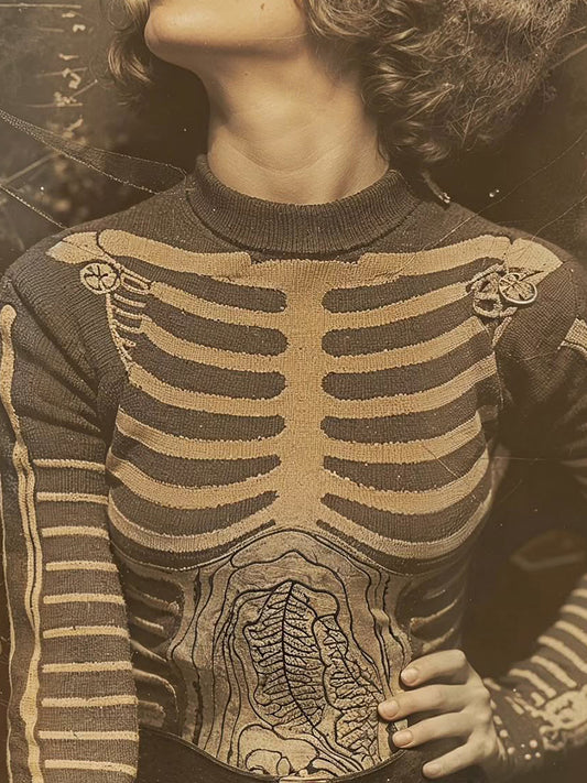Vintage Halloween Anatomy Art Chunky Knitted Turtleneck Sweater