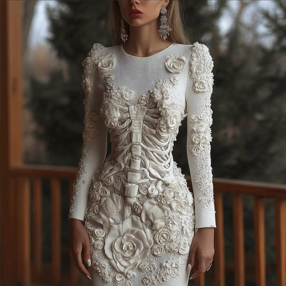 Bohemian Western Style Floral Green Leaf Vintage Embroidery V-neck Short Sleeve Long Dress