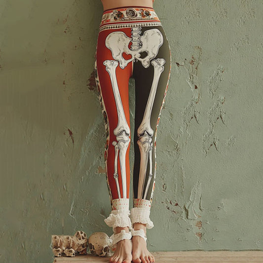 Women's Vintage Skeleton Art Cozy Leggings