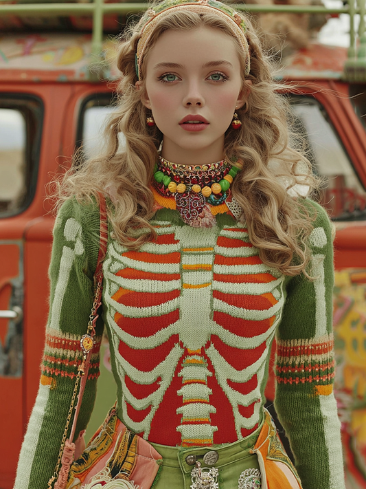 Vintage Halloween Anatomy Fresh Look Art Chunky Knitted Sweater