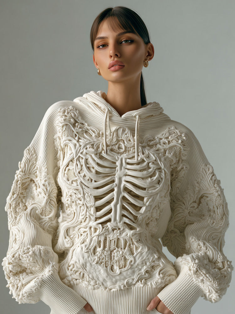 Women's Vintage Halloween Skull Embroidered Hoodie Sweater