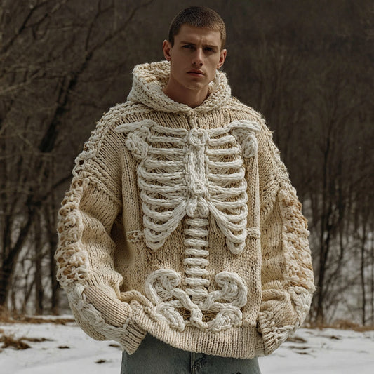 Men's  Halloween Skeleton Crochet Cozy Hooded Sweater