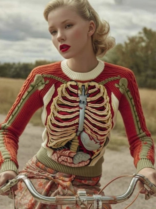 Vintage Halloween Anatomy Art Chunky Knitted Sweater