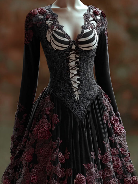 Women's Halloween Skull Rose Dress