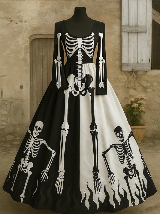 Women's Halloween Retro Anatomy Art Long Dress