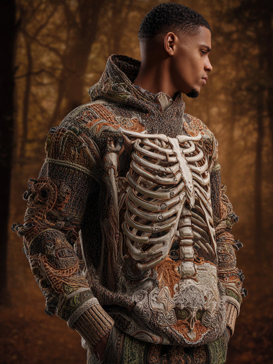 Vintage Halloween Bone And Floral Art Hooded Sweater