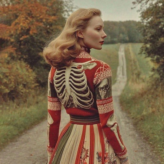 Women's Halloween Skull Ribs Pattern Cozy Turtleneck Sweater