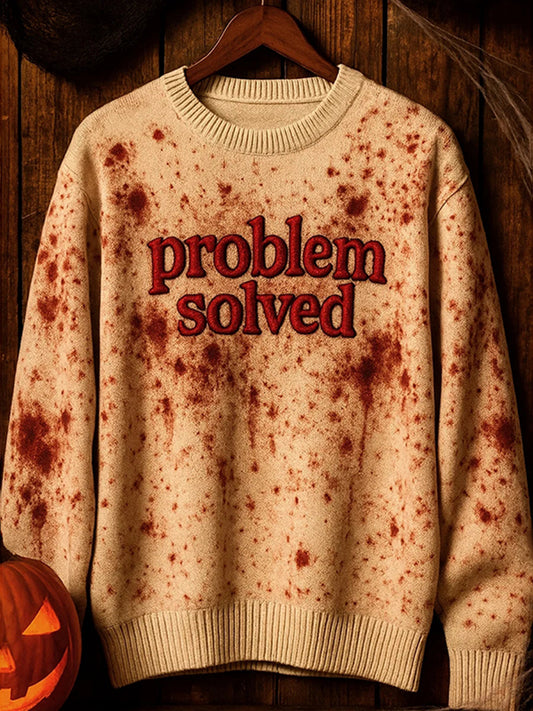 Problem Solved Halloween Blood Art Cozy Knit Sweater