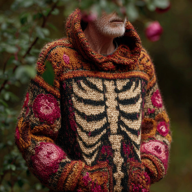 Men's Vintage Halloween Skull Embroidered Hoodie Sweater