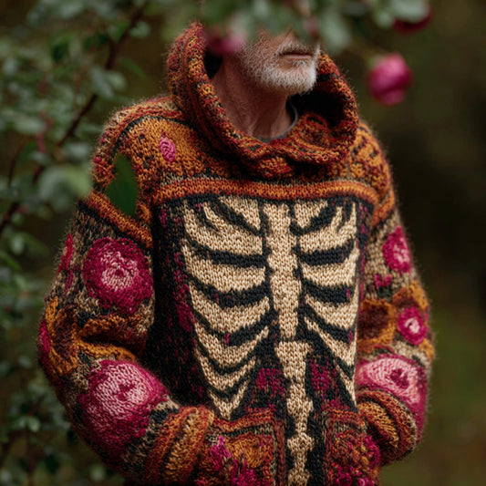 Men's Vintage Halloween Skull Embroidered Hoodie Sweater