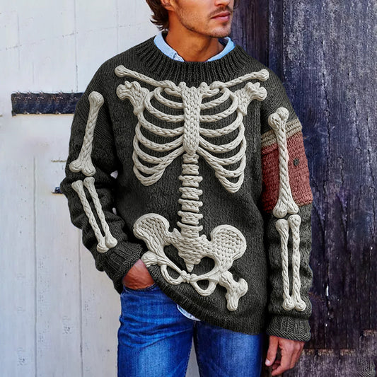 Classic Halloween Skeleton Bones Art Chunky Knitted Sweater