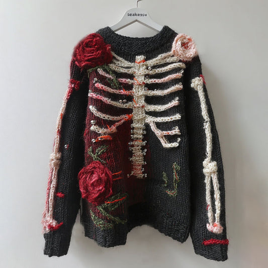 Women's Vintage Skull & Skeleton Gradient Art Cozy Sweater