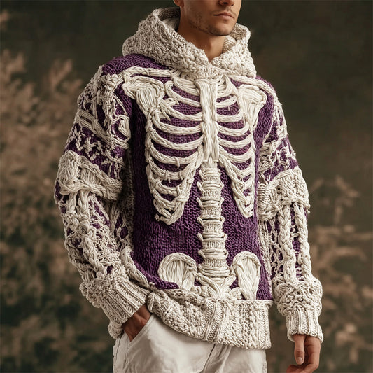 Halloween Skeleton Art Men's Knit Hooded Sweater