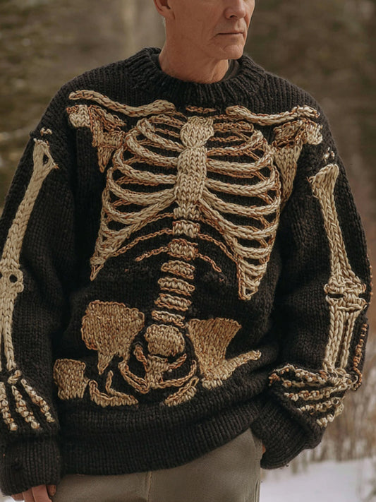 Halloween Skeleton Pattern Knit Round Neck Sweater