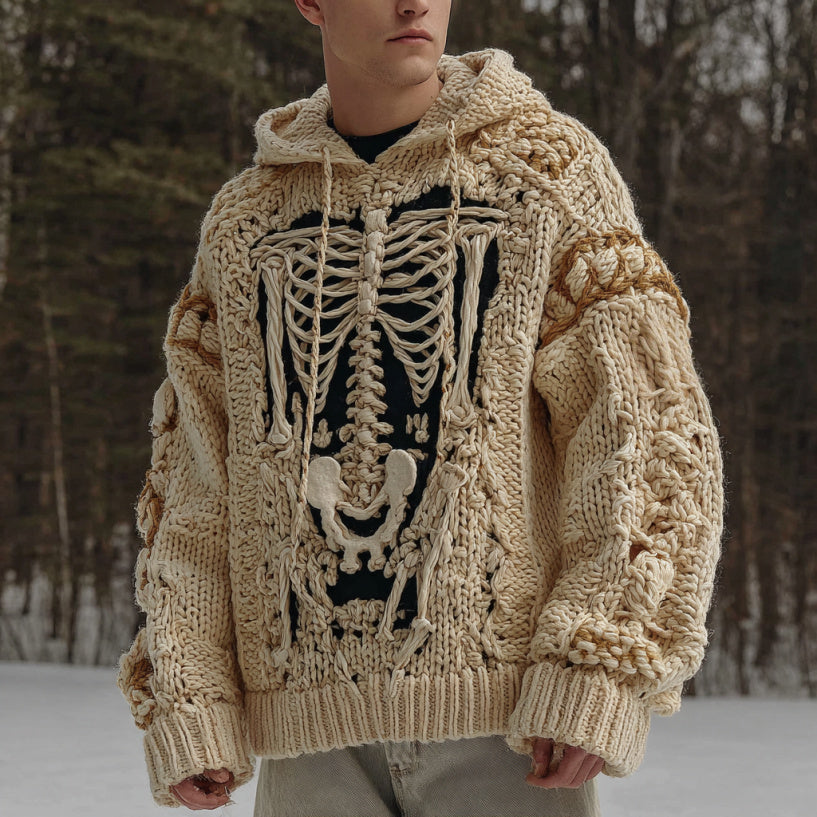 Men's Halloween Skeleton Art  Knit Hooded Sweater