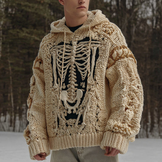 Men's Halloween Skeleton Art  Knit Hooded Sweater