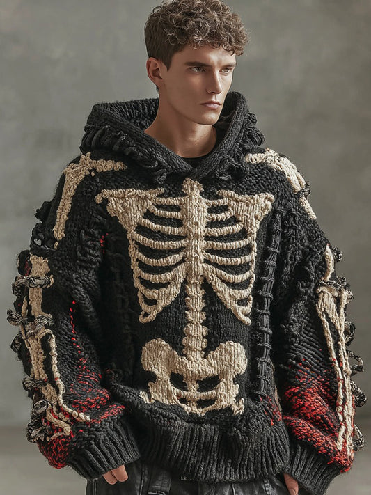 Halloween Skeleton Human Anatomy Inspired Gradient Jacquard Knit Hooded Sweater