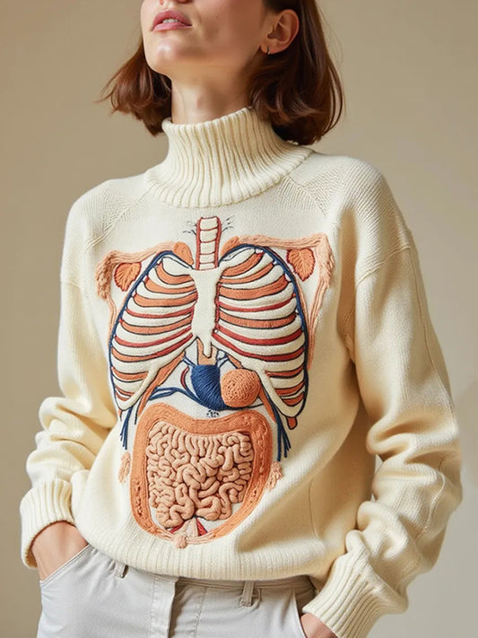 Classic Halloween Anatomy Art Chunky Knitted Turtleneck Sweater