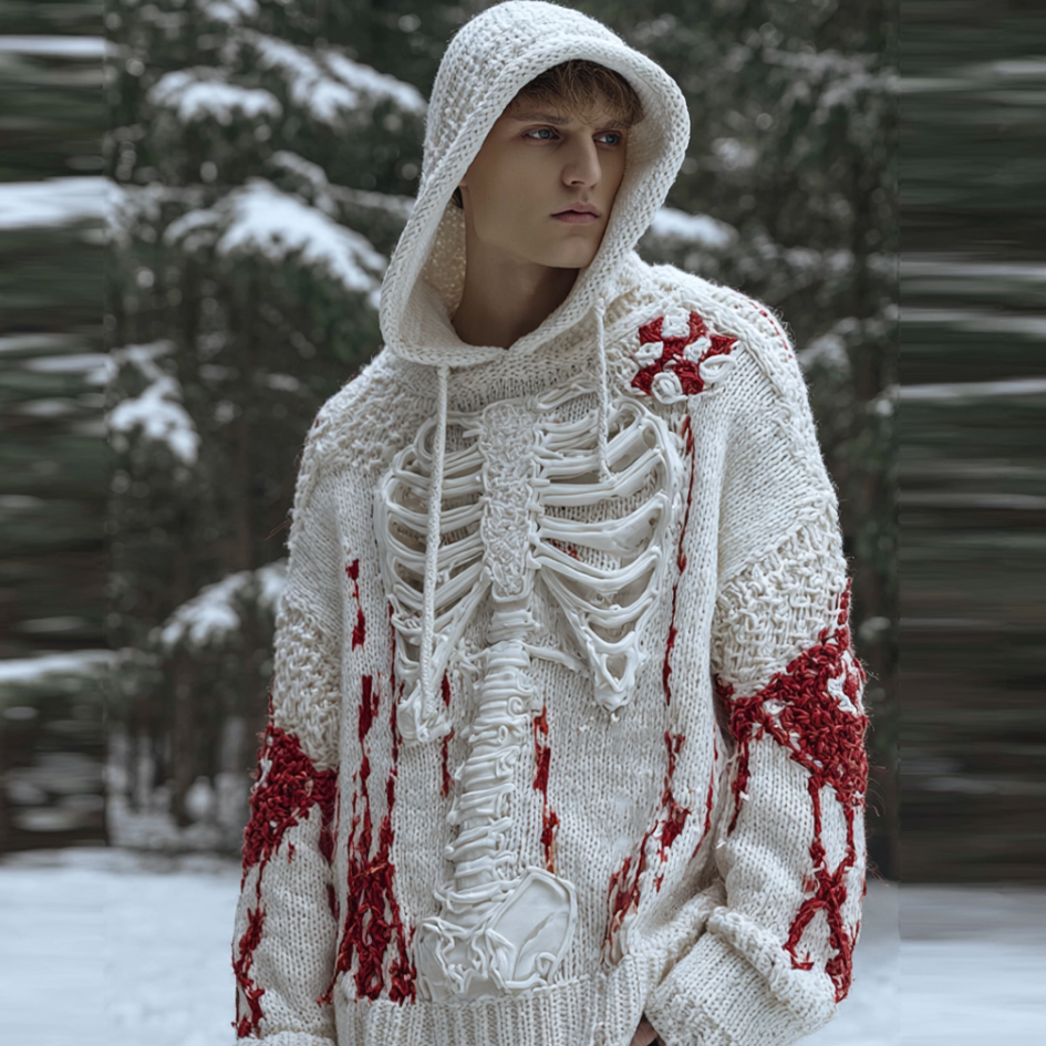 Halloween Human Anatomy Art Design Men's Hooded Knit Sweater