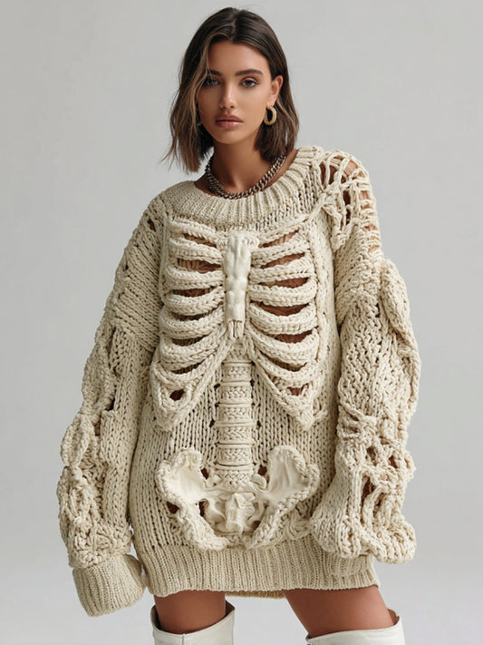Women's Vintage Skeleton Art Crew Neck Cozy Sweater