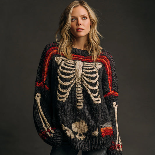 Vintage Halloween Bone And Floral Art Sweater