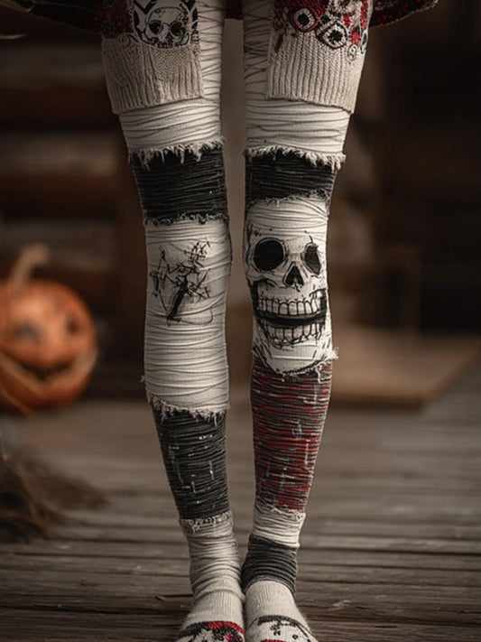 Women Make Old Pants With Halloween Skull Patchwork