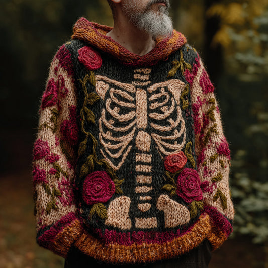 Men's Vintage Halloween Skull Embroidered Hoodie Sweater