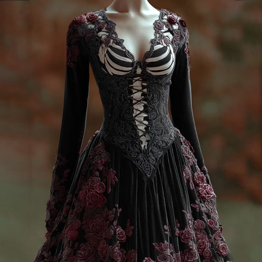 Women's Halloween Skull Rose Dress